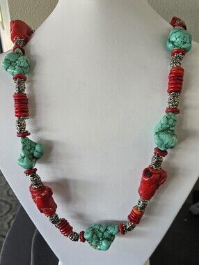 Turquoise And Red Coral Necklace